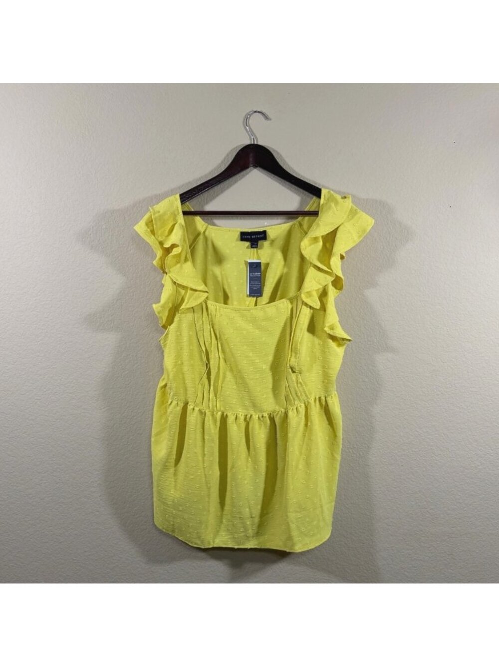 Lane Bryant Illusion Yellow Ruffle Sleeve Top Womens Plus 18 NWT New Tags